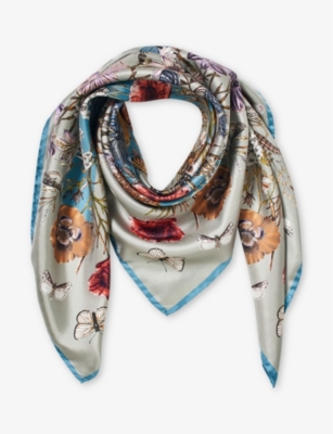 Shop Aspinal Of London Women's Dove Grey Graphic-print Square Silk Scarf
