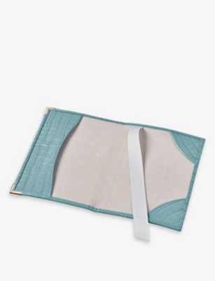 Aspinal Of London Cornflower Branded Croc-effect Leather Passport Cover In Cornflower