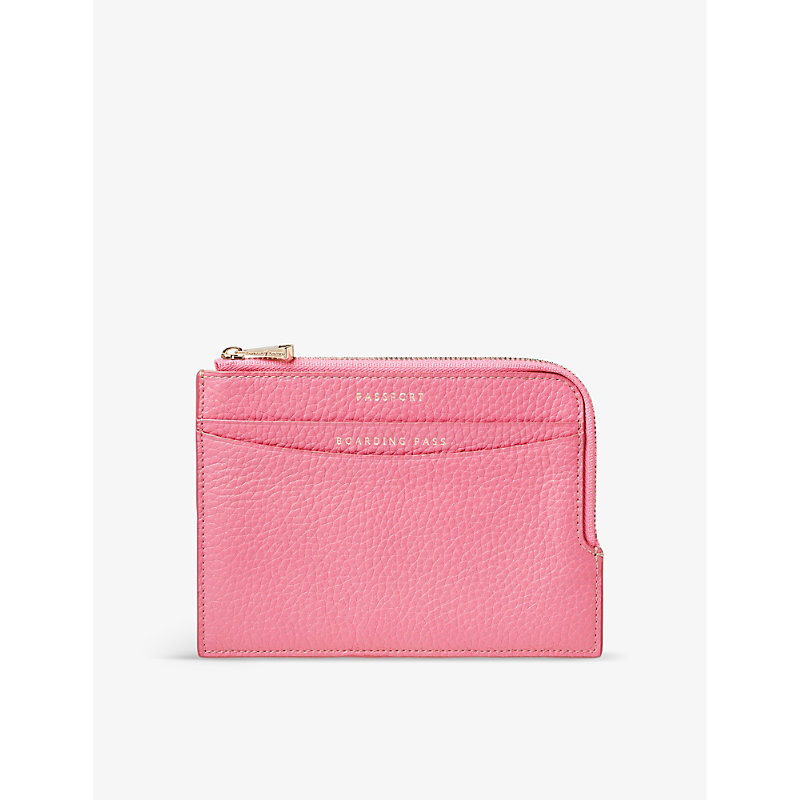Shop Aspinal Of London Candy Pink Logo-embossed Leather Travel Wallet