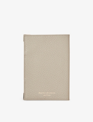 Aspinal Of London 'passport' Foil-print Pebble Leather Passport Cover 14cm Dove Grey In Dove Grey