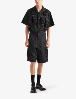 Shop Prada Re-nylon Brand-plaque Oversized-fit Recycled-nylon Shirt In Black