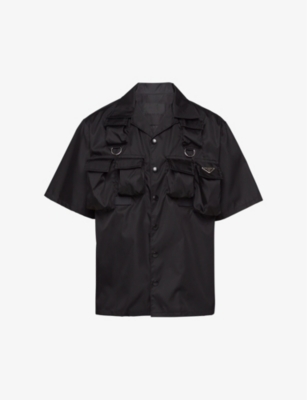 Shop Prada Re-nylon Brand-plaque Oversized-fit Recycled-nylon Shirt In Black