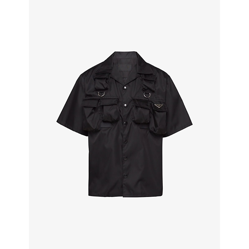 Shop Prada Re-nylon Brand-plaque Oversized-fit Recycled-nylon Shirt In Black