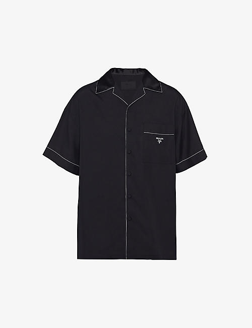 PRADA: Short-sleeved brand-plaque oversized-fit silk shirt