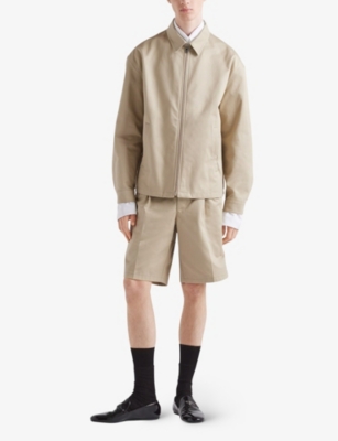 Prada Mens Neutral Bermuda Brand-plaque Cotton Shorts In Neutral