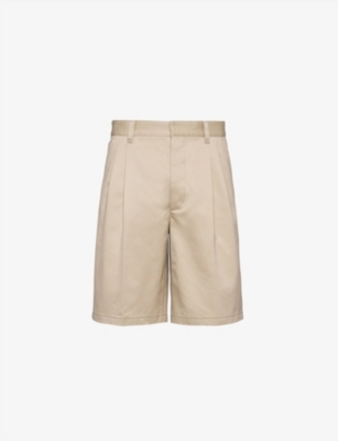 Prada Mens Neutral Bermuda Brand-plaque Cotton Shorts In Neutral