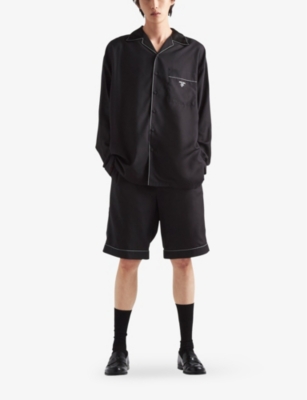 Shop Prada Mens Black Bermuda Brand-logo Silk Shorts