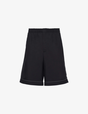 Shop Prada Bermuda Brand-logo Silk Shorts In Black