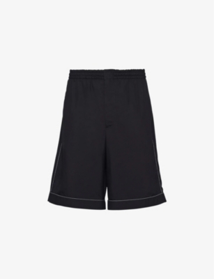 Prada Contrasting Trim Silk Bermuda Shorts In Black