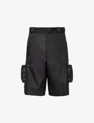Shop Prada Mens Black Re-nylon Bermuda Brand-plaque Recycled-nylon Shorts