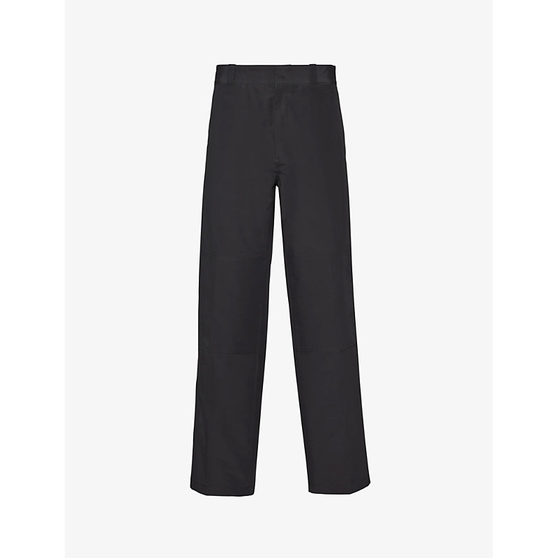 Shop Prada Straight-leg Regular-fit Cotton Trousers In Black