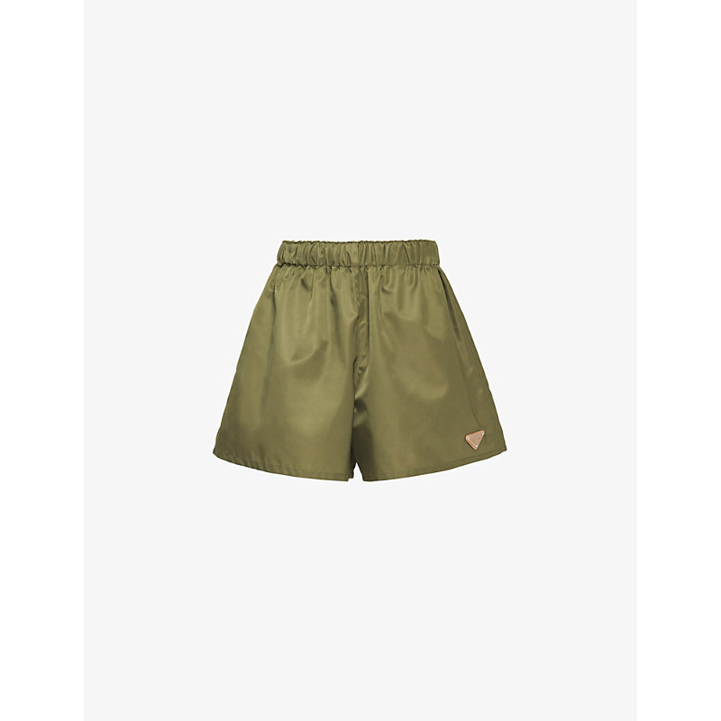 Shop Prada Re-nylon Logo-plaque Recycled-nylon Shorts In Green