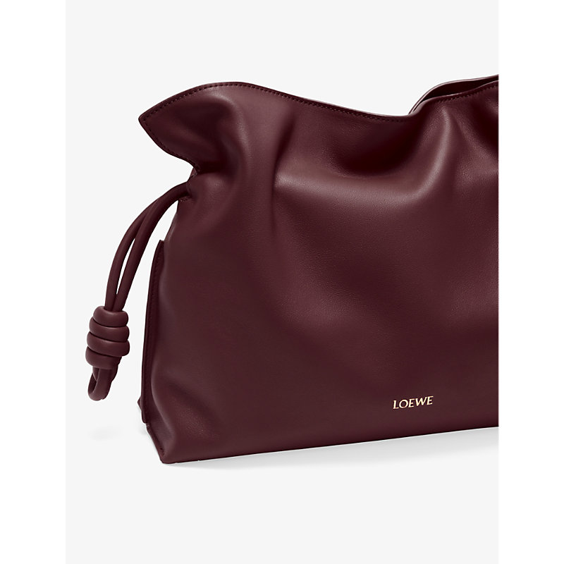 Shop Loewe Womens Dark Burgundy Flamenco Knotted Leather Clutch Bag