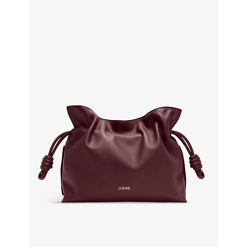 Shop Loewe Flamenco Knotted Leather Clutch Bag In Dark Burgundy