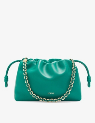 Shop Loewe Women's Emerald Green Flamenco Leather Clutch Bag