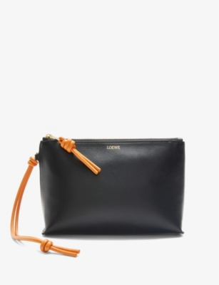 Loewe Knot Foil-logo Leather Pouch In Black/bright Orange