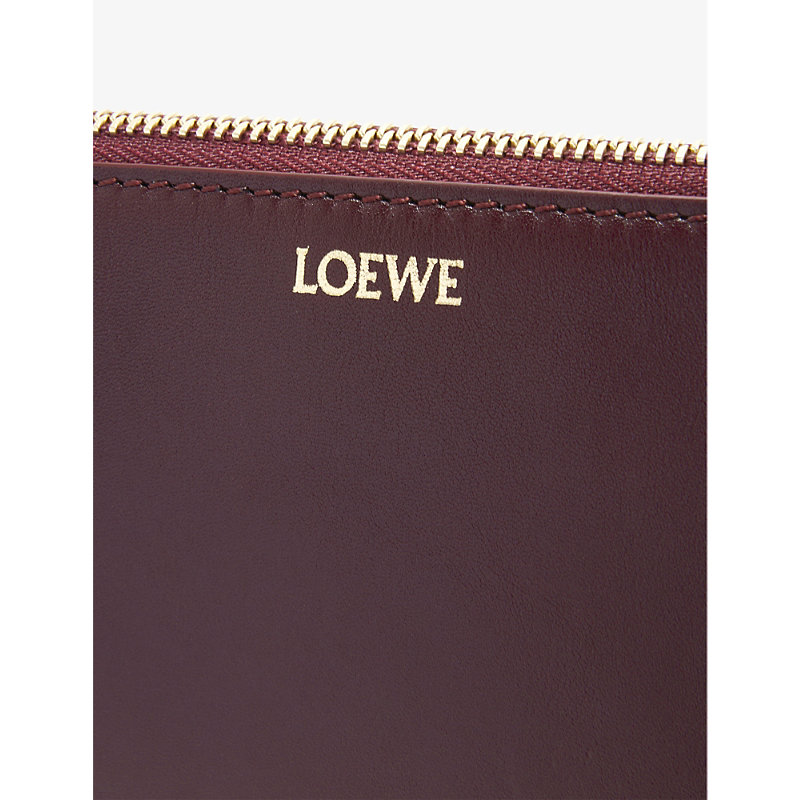 Shop Loewe Women's Burgundy/emerald Knot Foil-logo Leather Pouch