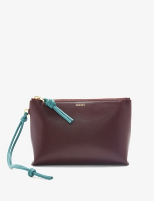 Shop Loewe Women's Burgundy/emerald Knot Foil-logo Leather Pouch