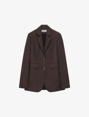 Loewe Linen Single-breasted Blazer In Dark Brown