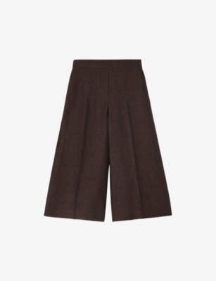 LOEWE: High-rise wide-leg cropped linen trousers