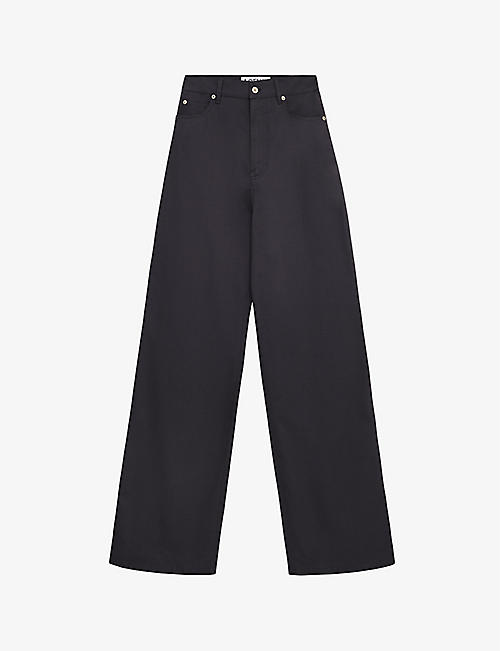 LOEWE: High-rise wide-leg brand-patch cotton-drill trousers