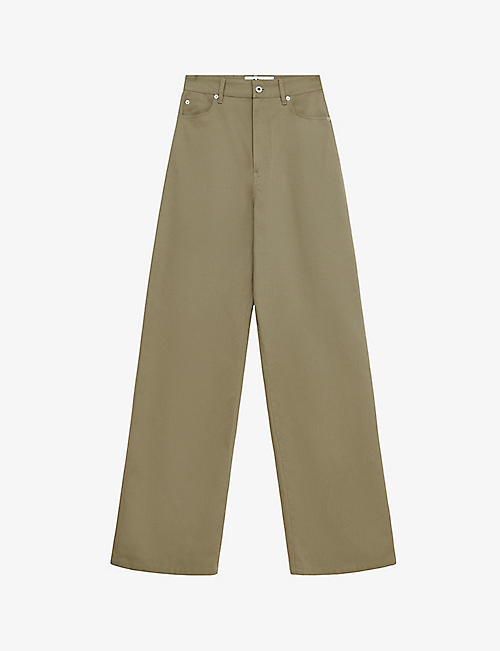 LOEWE: High-rise wide-leg brand-patch cotton-drill trousers