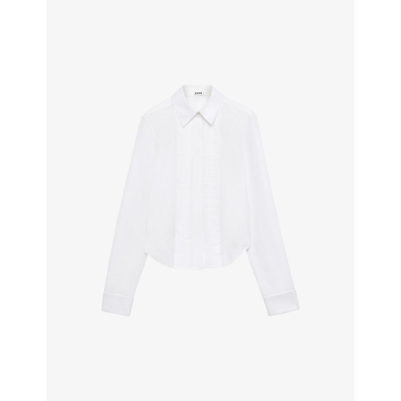 Shop Loewe Women's Optic White Pleated Regular-fit Cotton Shirt