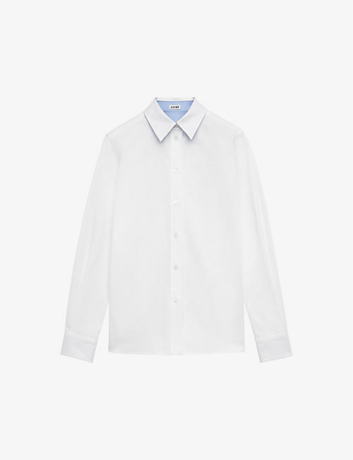 LOEWE: Contrast-cuffs straight-hem cotton shirt