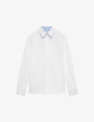 Loewe Womens White Contrast-cuffs Straight-hem Cotton Shirt
