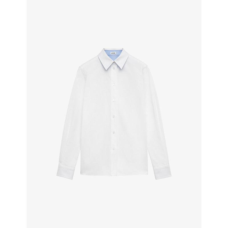 Loewe Womens White Contrast-cuffs Straight-hem Cotton Shirt
