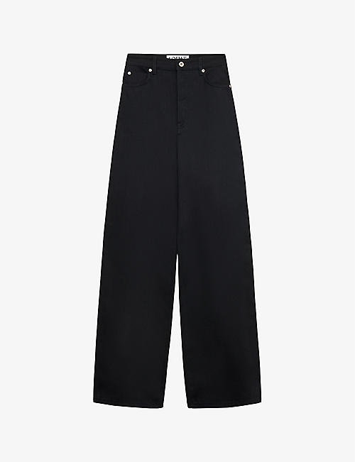 LOEWE: High-rise wide-leg brand-patch jeans