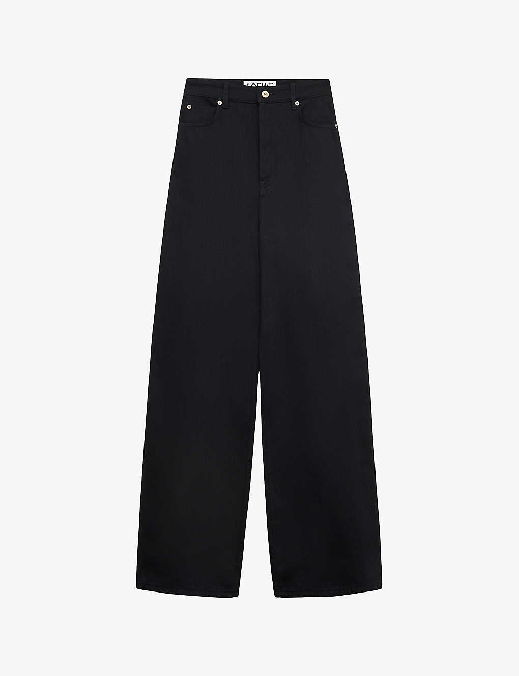 Shop Loewe High-rise Wide-leg Brand-patch Jeans In Black