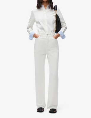 Shop Loewe Women's White High-rise Wide-leg Brand-patch Jeans