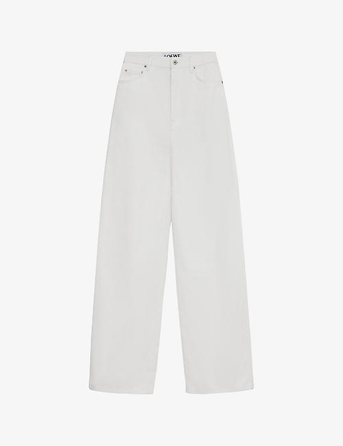 LOEWE: High-rise wide-leg brand-patch jeans