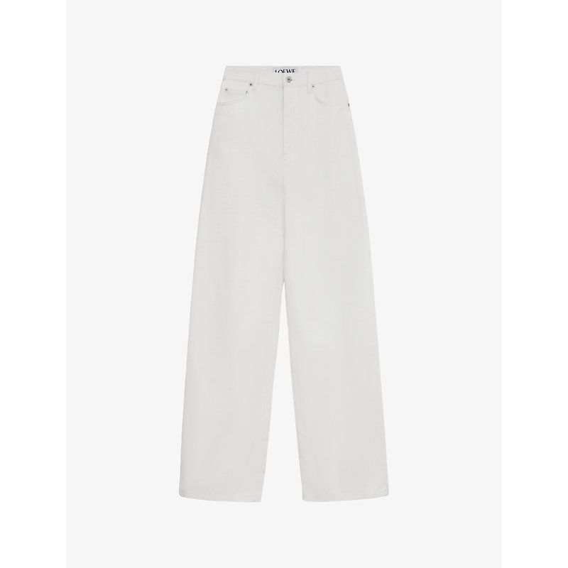 Shop Loewe Women's White High-rise Wide-leg Brand-patch Jeans