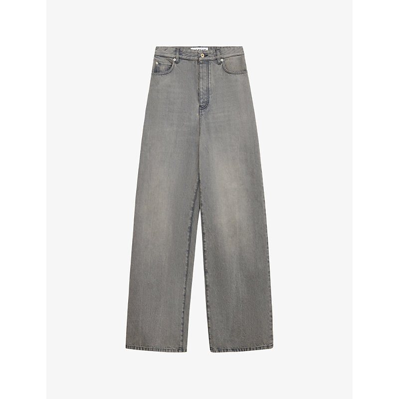 Shop Loewe High-rise Wide-leg Brand-patch Jeans In Grey Melange