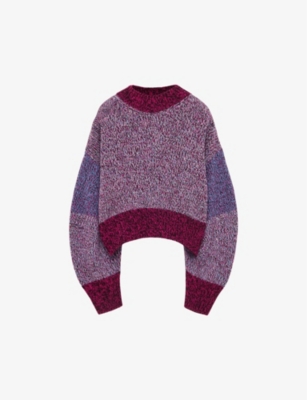 LOEWE LOEWE WOMENS PINK/MULTICOLOR BALLOON-SLEEVE HIGH-NECK WOOL-BLEND JUMPER