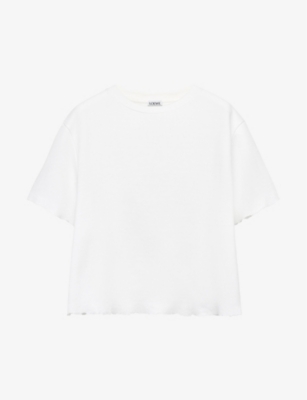LOEWE: Anagram-embroidered raw-hem cotton-blend T-shirt
