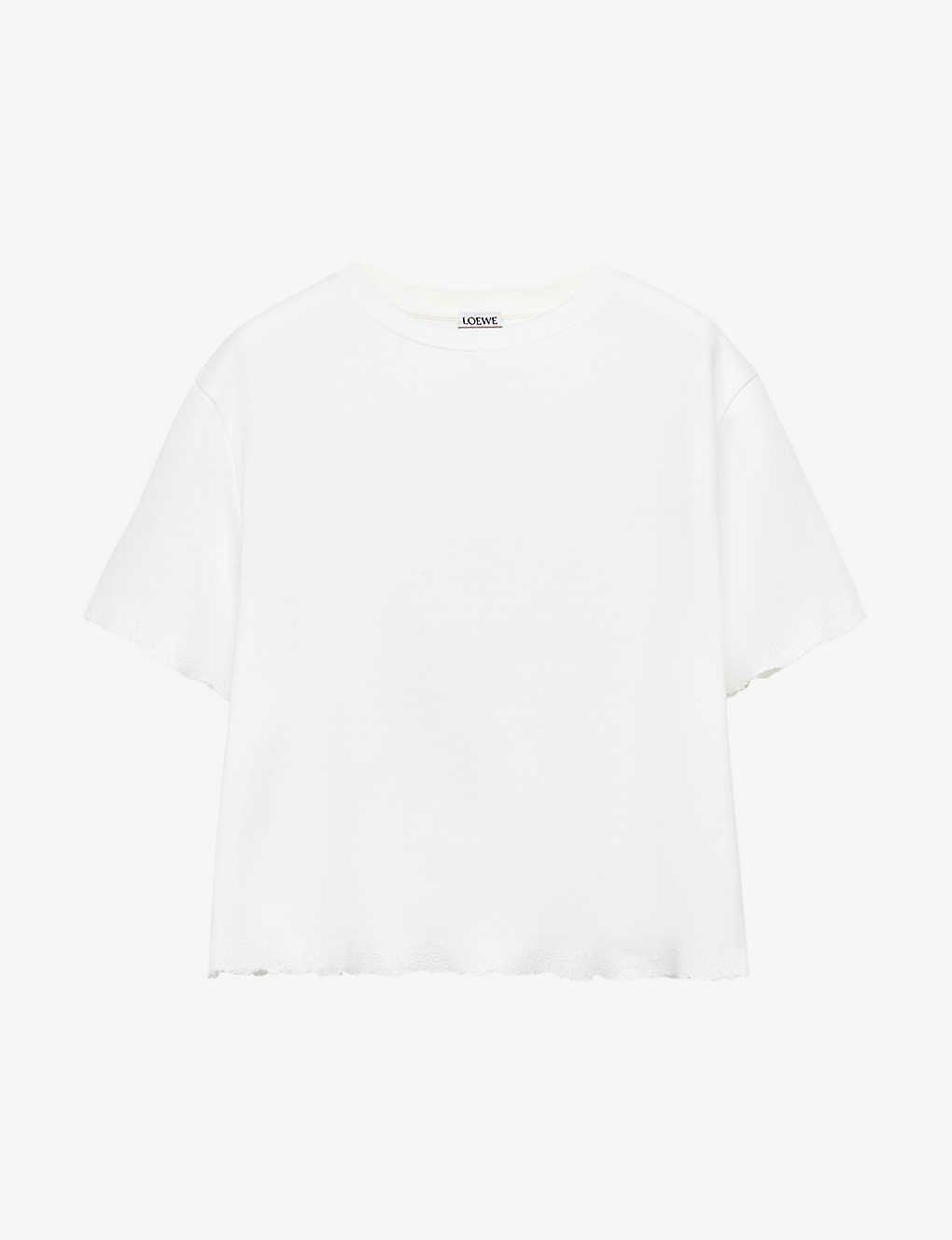 Shop Loewe Women's White Anagram-embroidered Raw-hem Cotton-blend T-shirt
