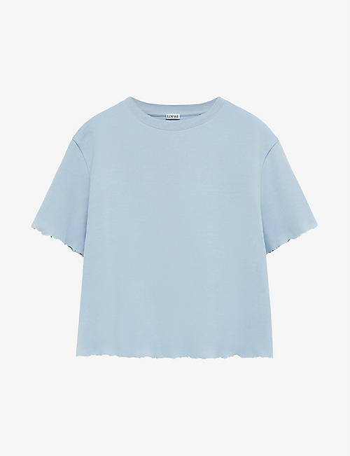 LOEWE: Anagram-embroidered raw-hem cotton-blend T-shirt