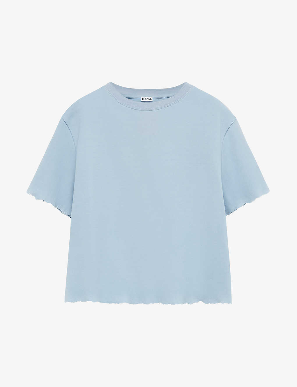 Shop Loewe Anagram-embroidered Raw-hem Cotton-blend T-shirt In Pale Blue