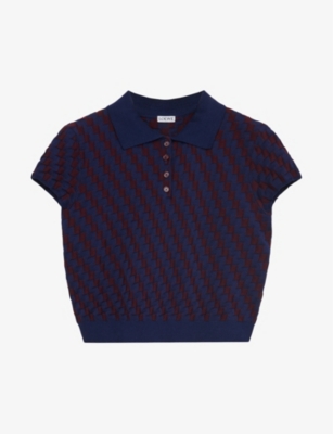LOEWE: Graphic-pattern cropped stretch-cotton jumper