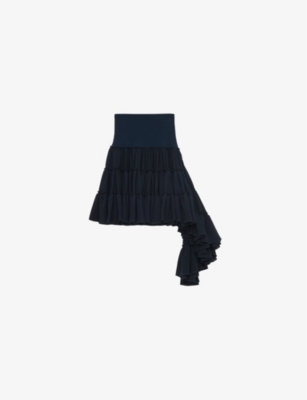 LOEWE: Ruffled-trim asymmetric-hem silk mini skirt
