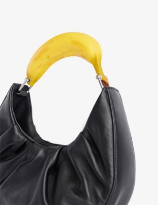 Shop Puppets And Puppets Womens Black Banana Ruched Leather Hobo Bag