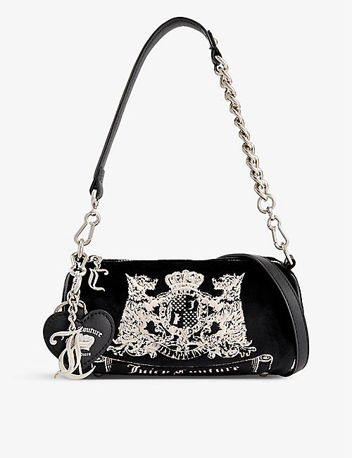 JUICY COUTURE: Brand-embroidered detachable-strap velour cross-body bag