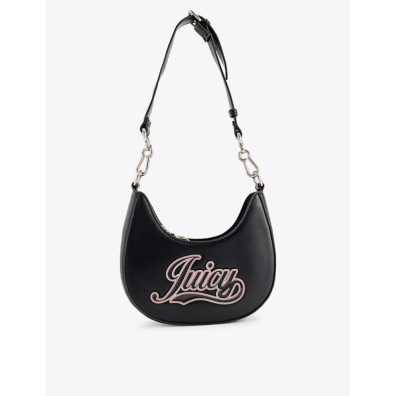 Juicy Couture Womens Black Branded-plaque Detachable-strap Faux-leather Shoulder Bag