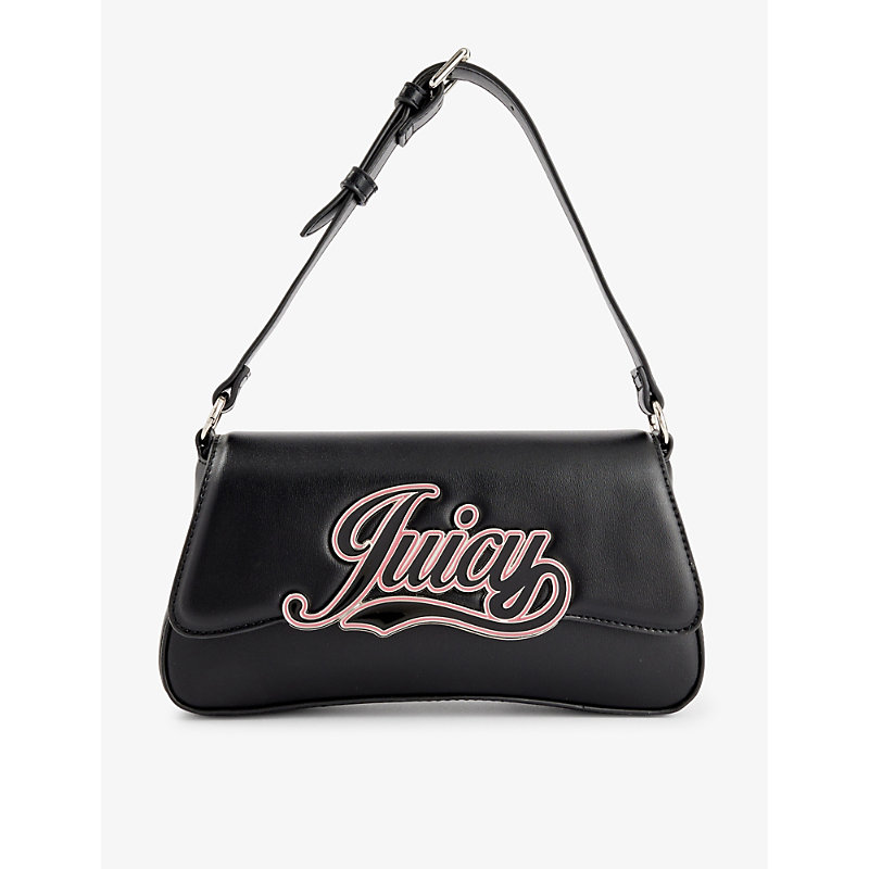 Juicy Couture Womens Black Branded-plaque Faux-leather Shoulder Bag