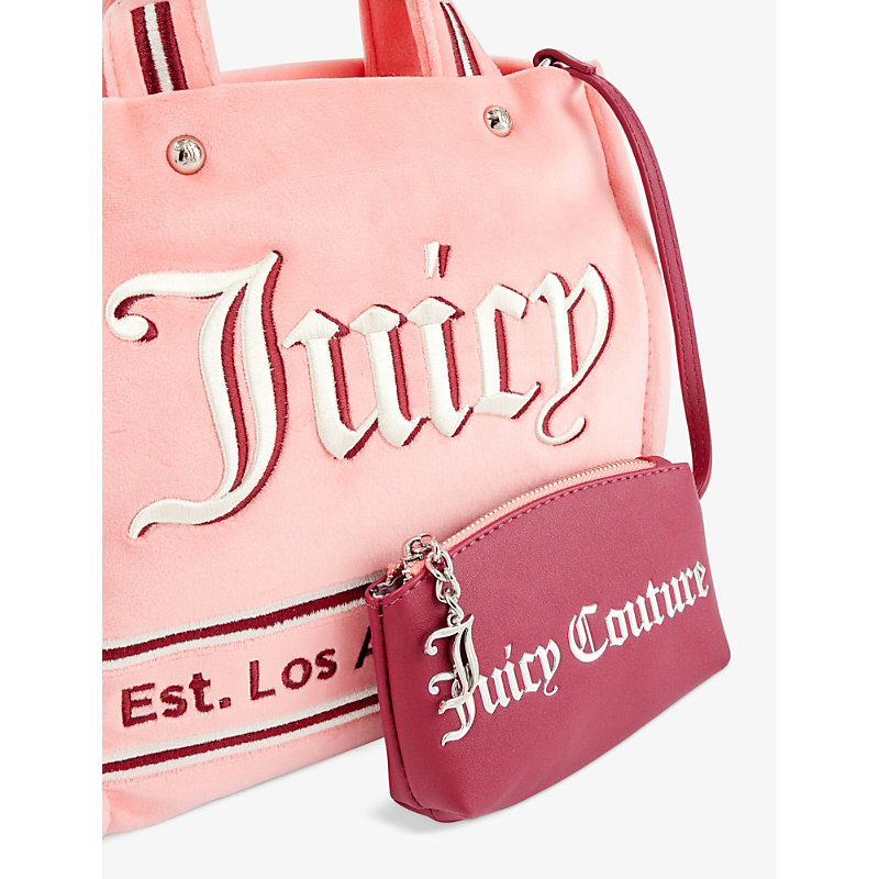 Shop Juicy Couture Women's Pink Lemonade Brand-embroidered Detachable-strap Velour Cross-body Bag