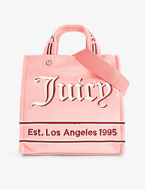 JUICY COUTURE: Brand-embroidered detachable-strap velour cross-body bag