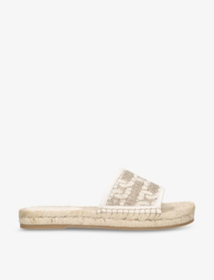 Tod's Tods Womens White Logo-embroidered Raffia-trim Linen Sandals In Neutral